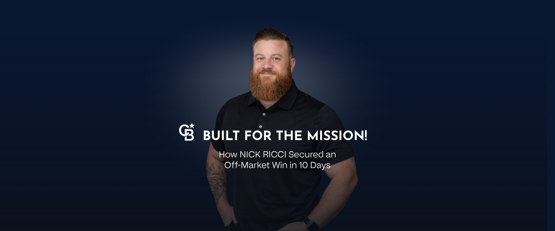 Nick Ricci of Coldwell Banker 360 Team, featured in a 'Built for the Mission' graphic highlighting a 10-day off-market real estate closing on Whidbey Island.